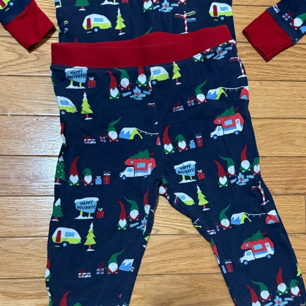Festive Gnome Navy Pajama Set with Red Trim